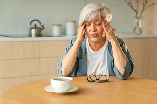 Headache,Pain.,Unhappy,Middle,Aged,Senior,Woman,Suffering,From,Headache